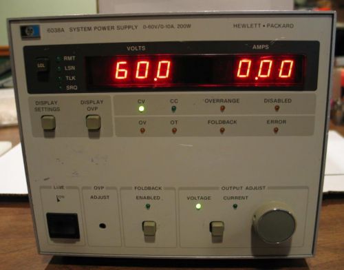 Agilent HP 6038A System Power Supply 0 to 60 VDC 0 to 10 Amps, 200 Watt