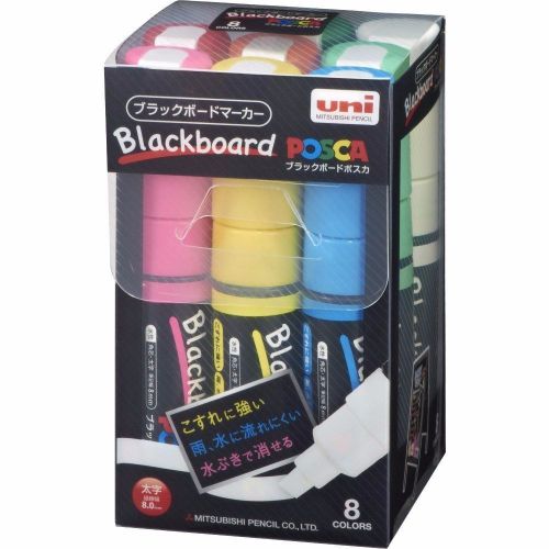 Uni mitsubishi black board posca bold 8 color set chalk marker pce2508k8c for sale
