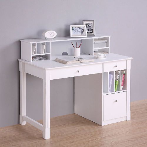 Deluxe white wood computer desk with hutch for sale