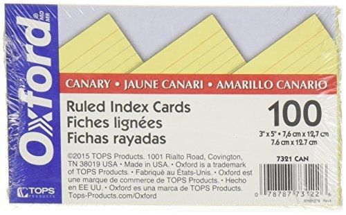Oxford(R) Colored Recycled Index Cards, Ruled, 3in. x 5in., Canary, Pack Of 100