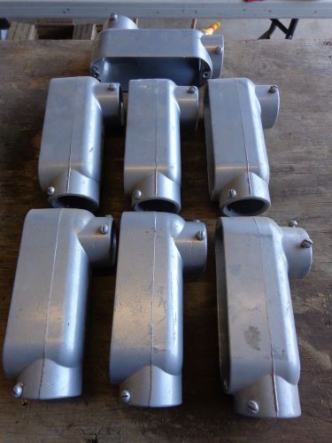 Lot of 7 cast aluminum lb&#039;s, 1 1/2&#034;, emt conduit fittings for sale