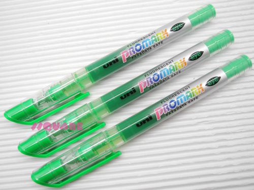 3 x uni-ball promark eye usp-105 water-proof fluorescent highlighters, green for sale