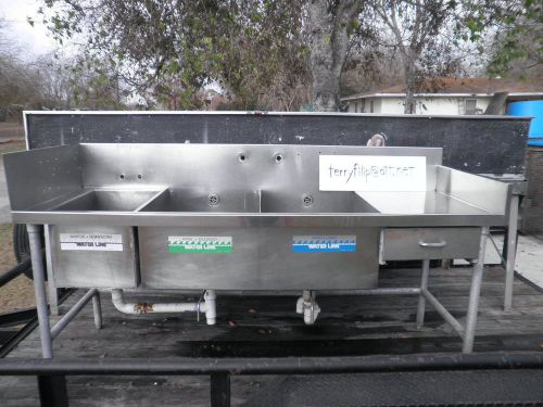 Restaurant 3 compartment stainless sink 7 foot 83&#034; sanitize commerical shiner tx for sale