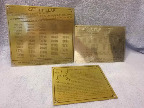 Lot of 3 Vintage CAT CATERPILLAR  EQUIPTMENT ENGRAVED METAL ID PLATE - Tractor