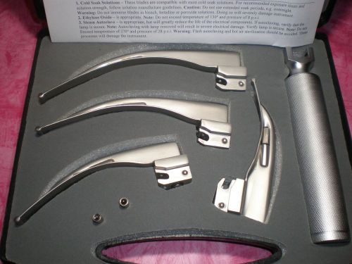 Macintosh laryngoscope set with 4 blades and c size handle + 2 free bulbs - emt for sale