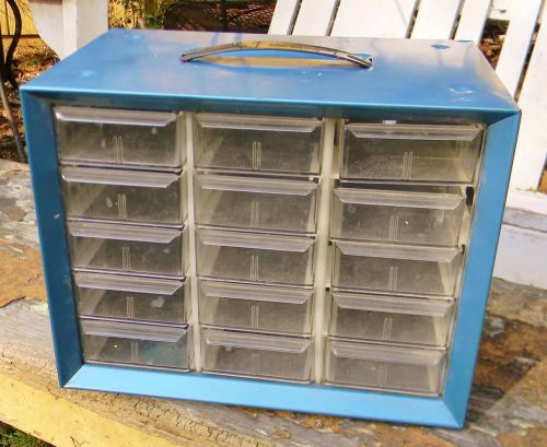 Vintage akro mils 15 drawer plastic small parts storage organizer sewing metal for sale
