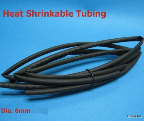 1/4&#034; Dia 6mm BLACK 2:1 HEAT SHRINK TUBING POLYOLEFIN #o7 5M = 16 FT