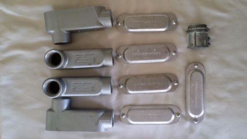 Set of 4 crouse-hinds condulet 1&#034; lb 39 outlet body &amp; set of 5 390 cover plates for sale
