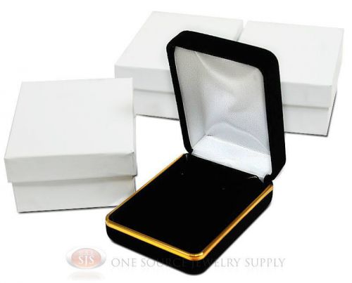 3 Piece Black Velvet Necklace Earrings Jewelry Gift Box 2 1/4&#034; x 3&#034; x 1 1/4&#034;H