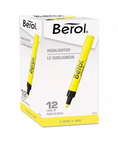 Berol 4009 Highlighter Chisel Tip Fluorescent Yellow - 12/Pk New