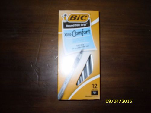 12-Bic Round Stic Grip Medium BLACK 1.2 mm Ballpoint Pens, Free USA Shipping