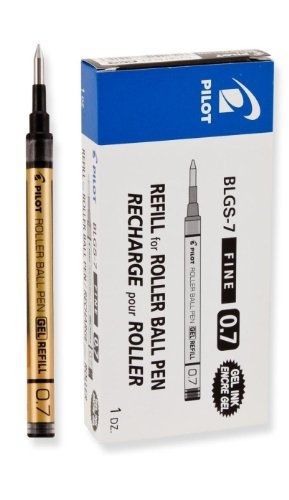 Pilot Gel Ink Pen Short Refills, Black, Fine Point, 12 Refills per Box (77291)