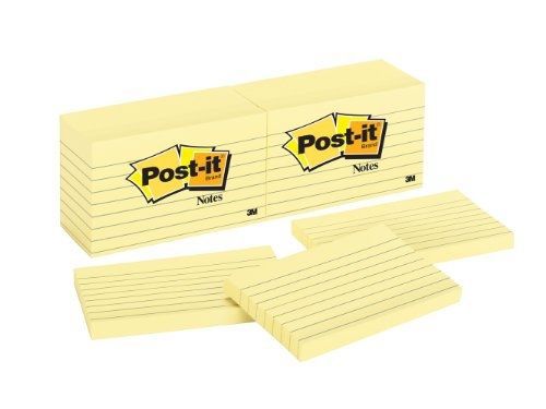 Post-it notes, 3 x 5 inches, canary yellow, lined, 12-pads/pack (635) for sale