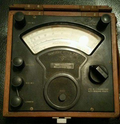 Vintage Sensitive Research Milliammeter Model RF Range 50-500 MA In Oak Box