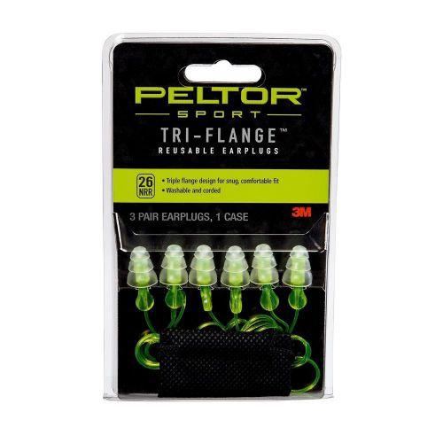 Peltor Sport Tri-Flange Corded Reusable Earplugs 3-Pair Per Pack