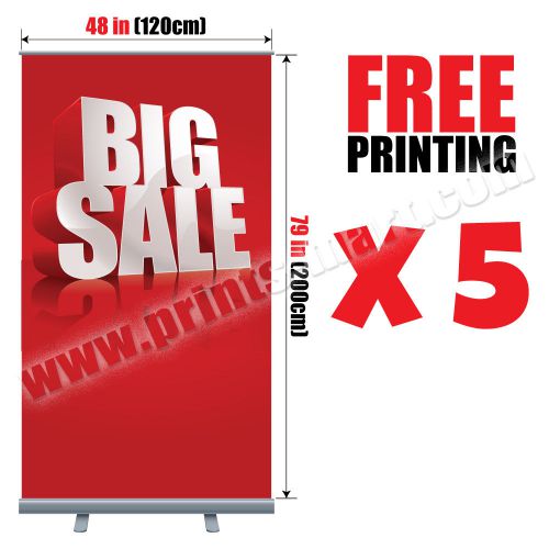 5x 48&#034; wide retractable roll up banner stand trade show pop up display + prints for sale
