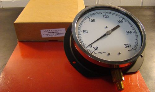 Miljoco compound gauge, 6&#034;, 30 in. hg vac- 300 psi, 1/4&#034; npt, p6009lx008/he3/ rl for sale