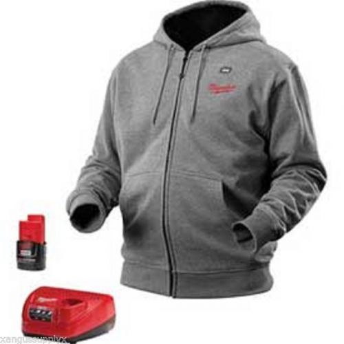 Milwaukee 2373-2x m12 cordless gray heated hoodie kit w/  battery &amp; charger 2xl for sale