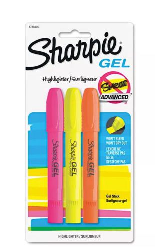 Sharpie Accent Gel Highlighter - Assorted Ink - 3 Pack w/FREE Uni-ball 307