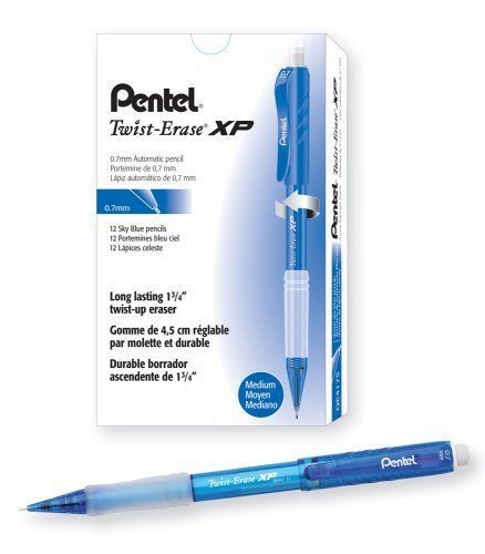 Pentel Twist Erase EXPRESS Automatic Pencil, 0.7mm Lead Size, Sky Blue Barrel,
