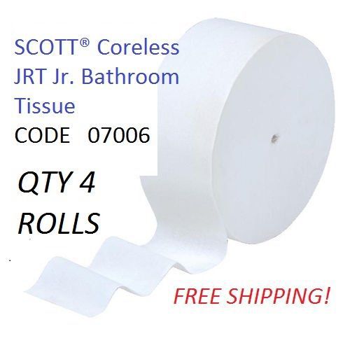 Scott Jumbo Roll JR. Coreless Toilet Paper 07006, 2-PLY, White - QTY 4 ROLLS