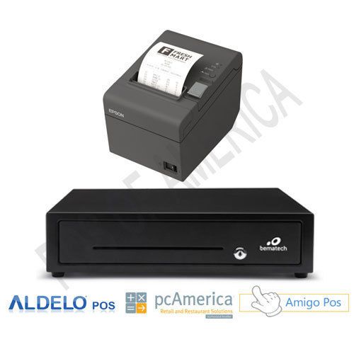 Point of sale pos entry kit cash drawer thermal printer aldelo pcamerica new for sale