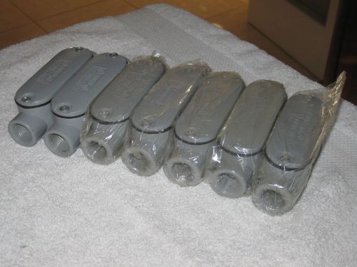 (7) TYPE C CONDUIT BODY 1/2&#034; CROUSE HINDS 211721 WITH COVER AND GASKETS METAL