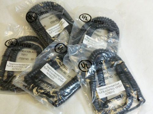 QTY-100 12&#039; BLACK Replacement telephone handset curly cords RJ22 cable QUALITY!