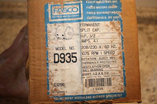 FASCO D935  1/2 HP, 1075 RPM FASCO 1 SPEED ELECTRIC MOTOR 1/2&#034; shaft x 6 1/2
