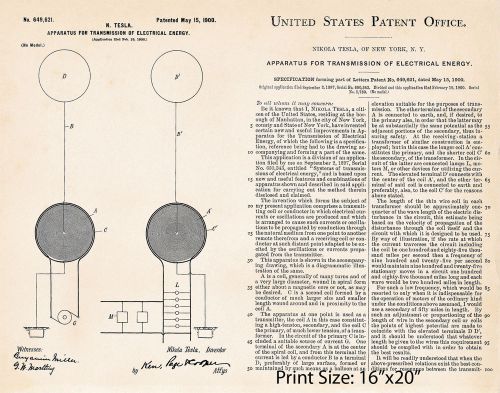 1900 Nikola Tesla Vintage Coil Coils Inventions Patents Art Print Poster 16&#034;x20&#034;