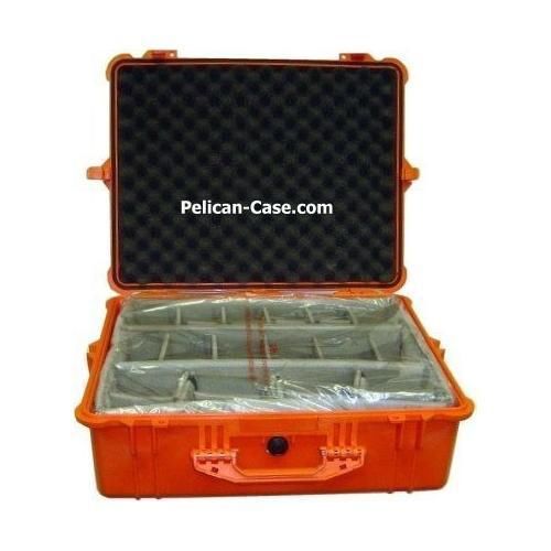 PELICAN 1500 Protective Case, Orange, 18-1/2 in w/Padded Divider Foam Insert