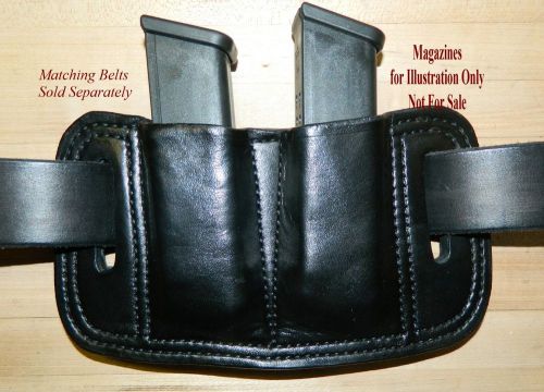 Leather double mag pouch fits 9mm glock 17 / .40 glock 22 double stack magazines for sale