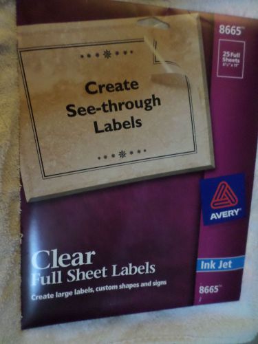 AVERY 25 CLEAR FULL SHEET LABELS INK JET #8665 8.5&#034;X11&#034; NIP LQQK