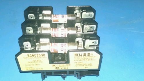 BUSS FUSE BLOCK 30A 600V BC6033SQ with (Qty.3) Littelfuse KLKR 6 600VAC Fuses
