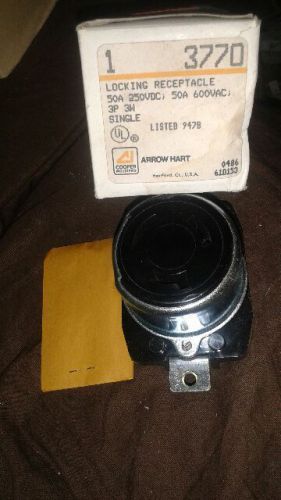 50 amp locking receptacle 250vdc/600vac/3p/3w arrow hart 3770 single  -nib for sale