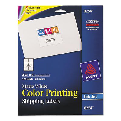 Color Printing Mailing Labels, 3 1/3 x 4, Matte White, 120/Pack 8254