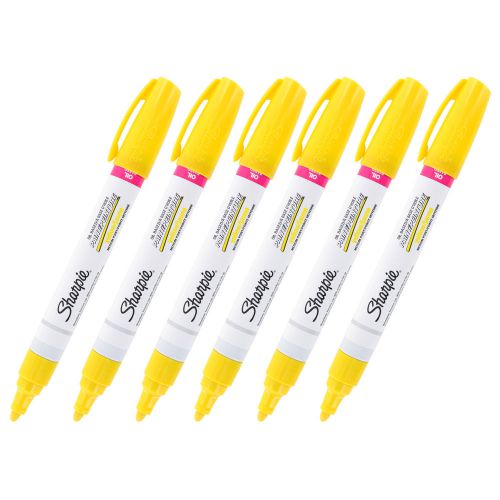 Sharpie Oil-Based Paint Marker, Medium Point, Yellow Ink, Pack of 6