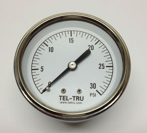 NEW Tel-Tru 2.5” Stainless Steel Pressure Gauge 30 PSI White Face  1/4 ” NPT Back