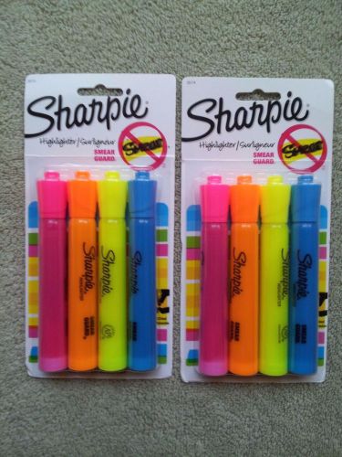 Lot Of Two New 4 Pack SHARPIE Highlighters - Chisel Tip - Smear Guard