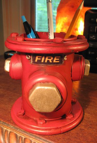 Vintage style  vred fire hydrant  pen &amp; pencil metal  holder  organizer desk man for sale