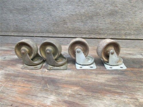 4 Vintage Metal Small Cart Work Shop Dolly Wheels Industrial Age Swiveling a64