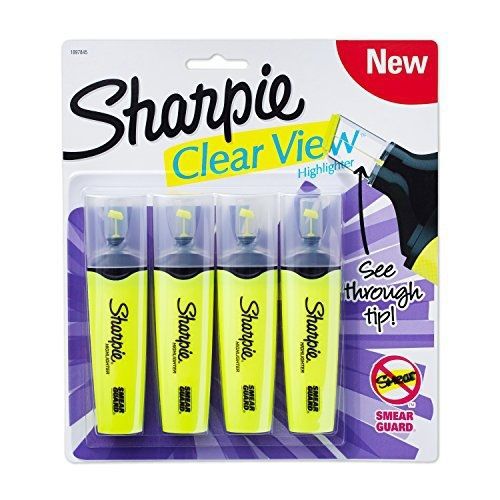 Sharpie 4 Clear View Chisel Tip Highlighters, Yellow (1897845)
