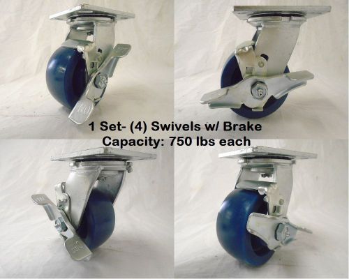 4&#034; x 2&#034; Swivel Caster w/ Brake Solid Polyurethane Elastomer Wheel Tool Box (4)
