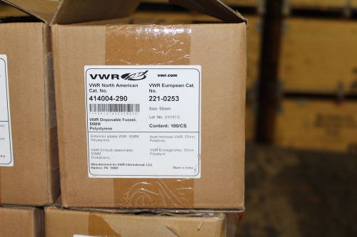 NEW CASE OF VWR 414004-290 DISPOSABLE FUNNEL 55MM CASE OF 100