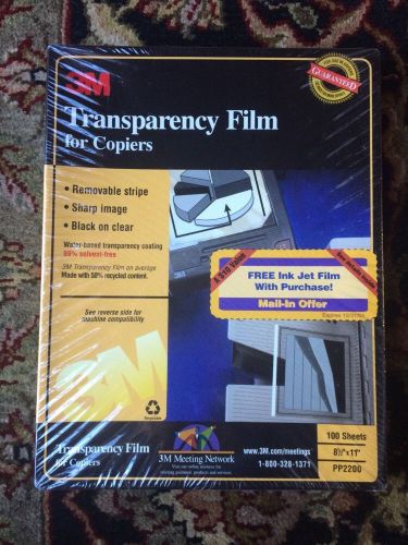 3M TRANSPARENCY FILM FOR COPIERS PP2200 8 1/2&#034;x11&#034; 100 Sheets Unopened Sealed