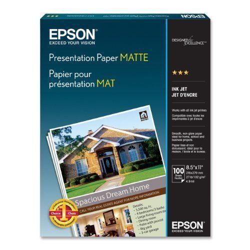100 Sheets Epson Presentation Paper Matte 8.5 x 11, Inkjet for Photo, Flyer