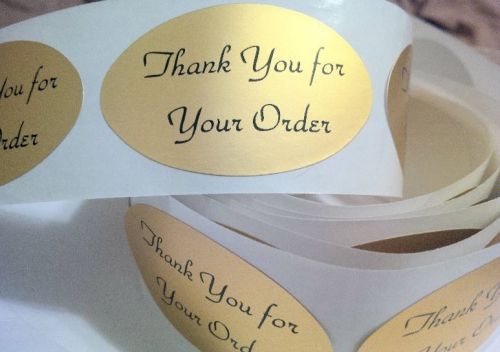 50 &#034;Thank You for Your Order&#034; OVAL GOLD METALLIC LABELS/STICKERS 1.25 X 2&#034;