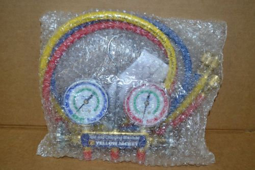 Yellow jacket 41195 2 valve manifold red &amp; blue gauges r-12 r-22 r-502! new! for sale
