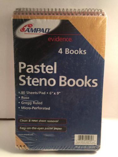 AMPAD Pastel Steno Books 80Sheets/Pad 6x9 4 book pkg Rose