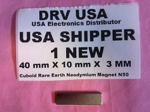 1 new 40 mm x 10 mm x  3 mm  cuboid rare earth neodymium magnet n50 usa shipper for sale